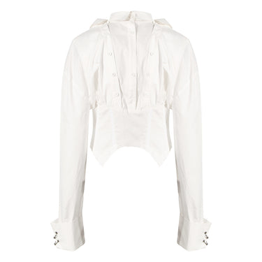 Shirt White Black Shirt for Women Niche Design Waist Trimming Shirt